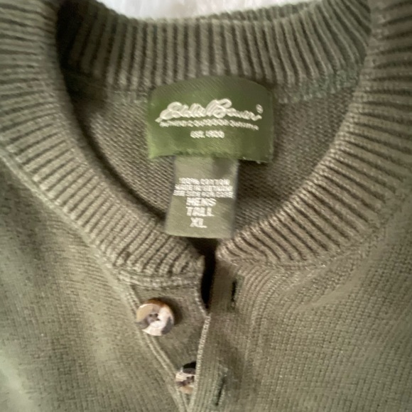 Vintage EDDIE BAUER  Sweater 100% Cotton Olive Green Size XL-T Pullover - Picture 5 of 7